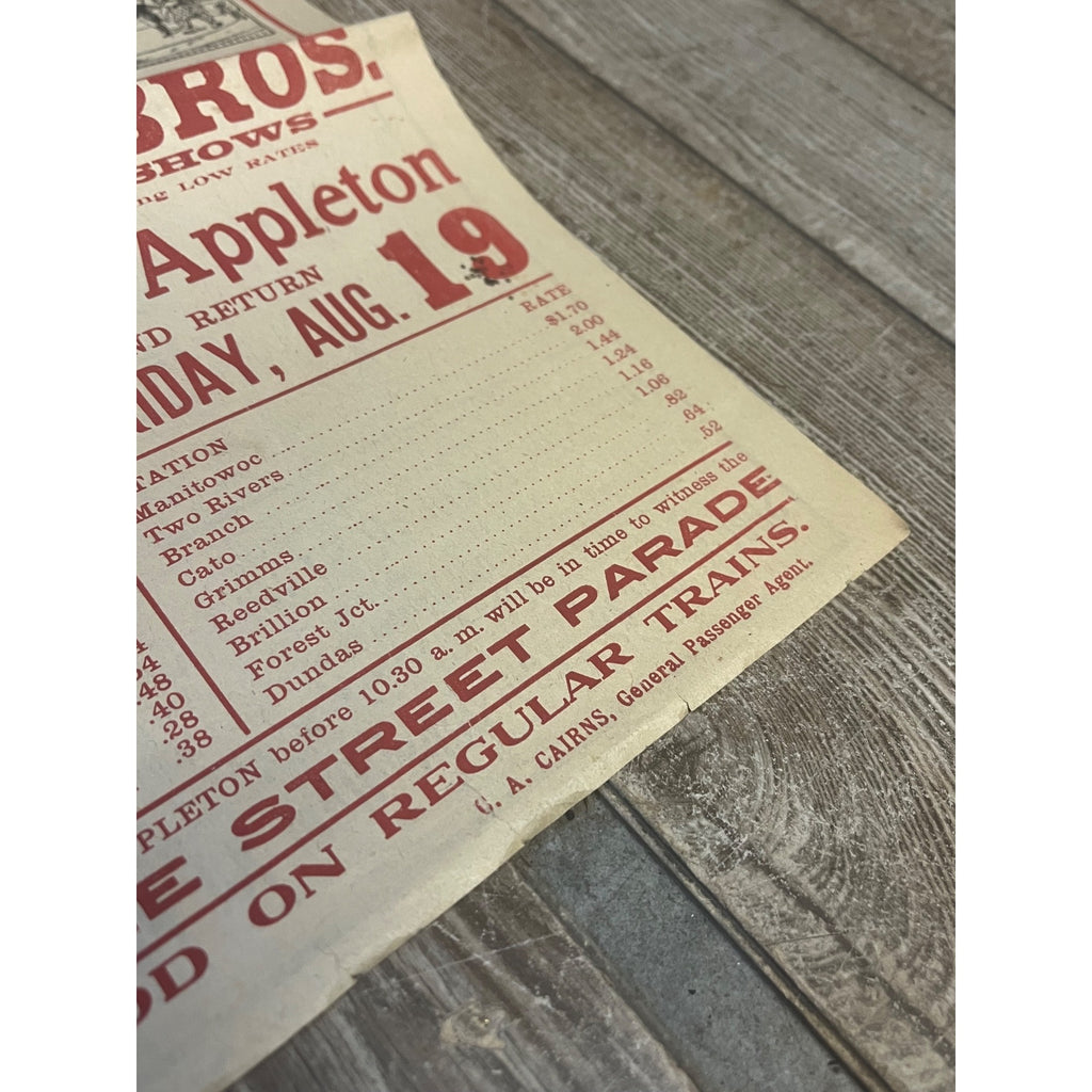 Vintage c1910 Ringling Bros Circus Northwestern Railroad Broadside Poster