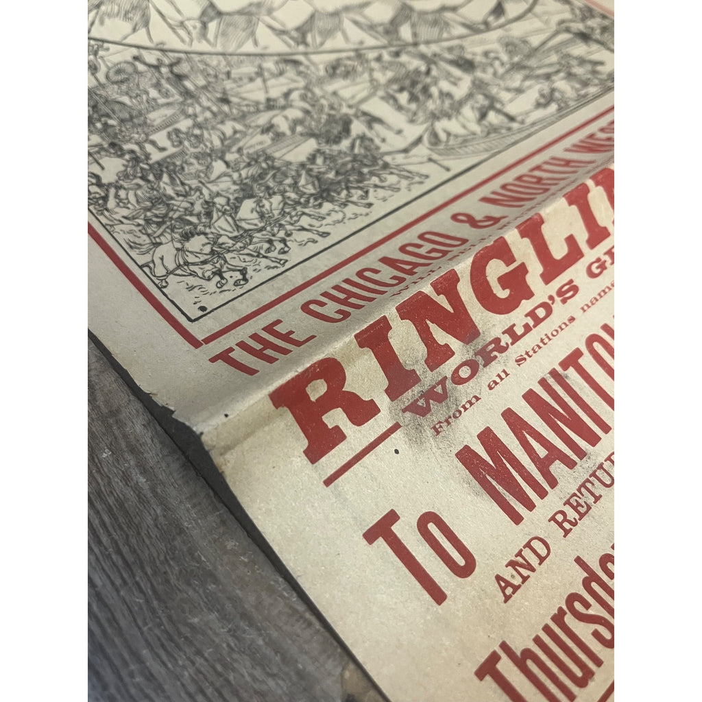Vintage c1910 Ringling Bros Circus Northwestern Railroad Broadside Poster