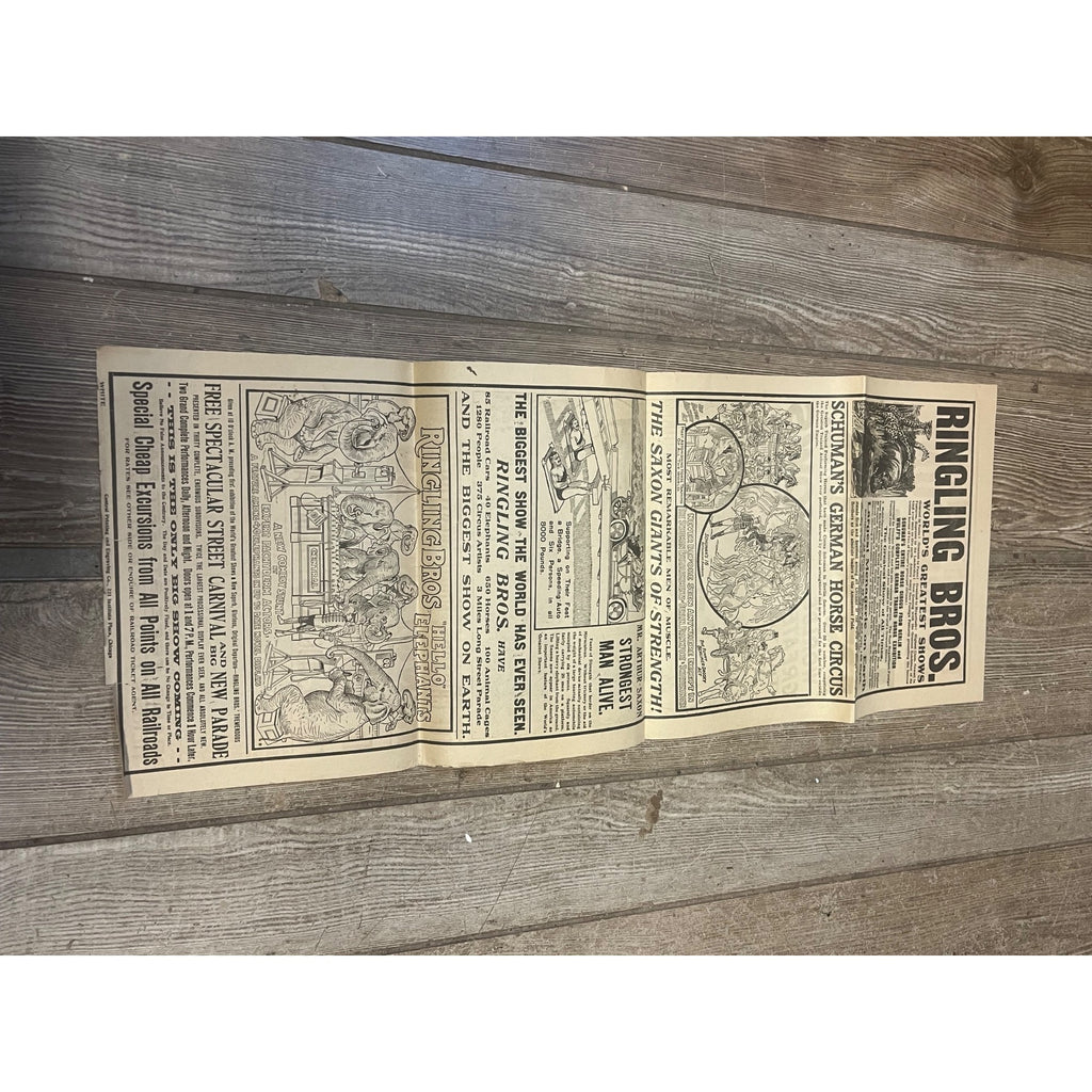 Vintage c1910 Ringling Bros Circus Northwestern Railroad Broadside Poster