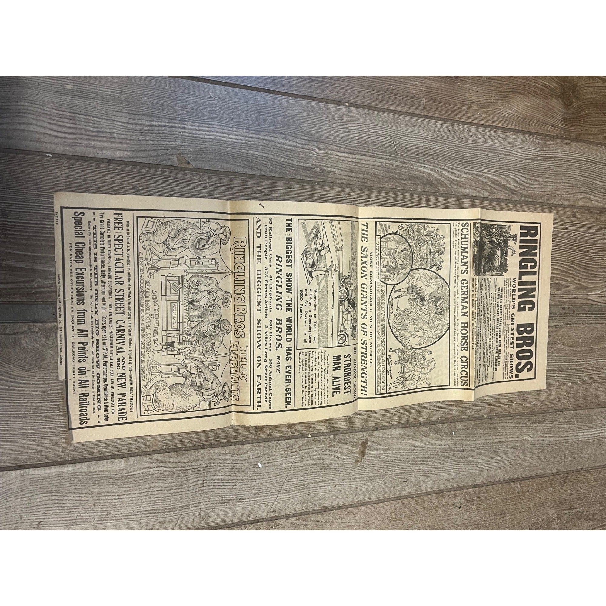 Vintage c1910 Ringling Bros Circus Northwestern Railroad Broadside Poster
