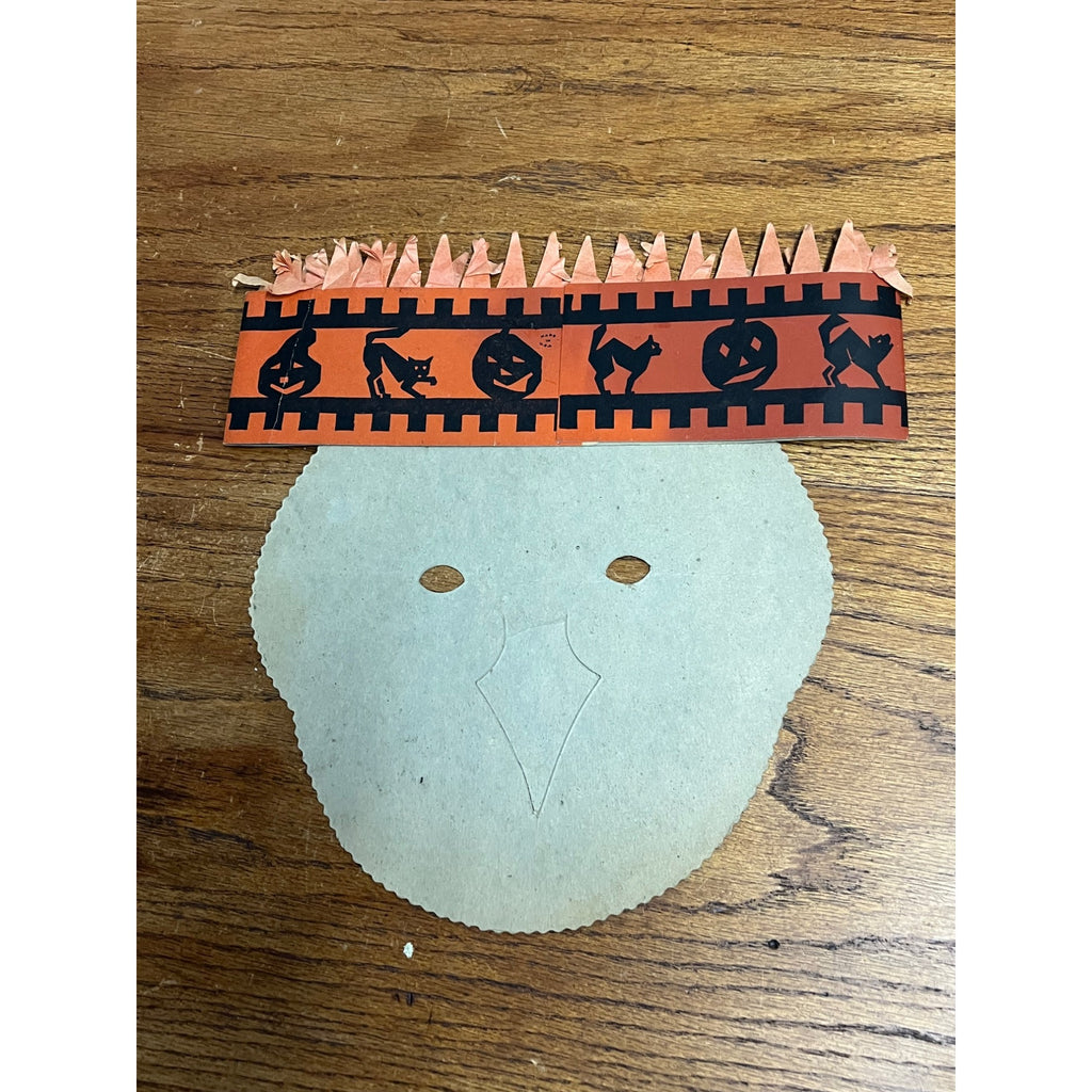 Vintage 1930s Beistle Halloween Owl Mask Party Hat Honeycomb Crepe Crown