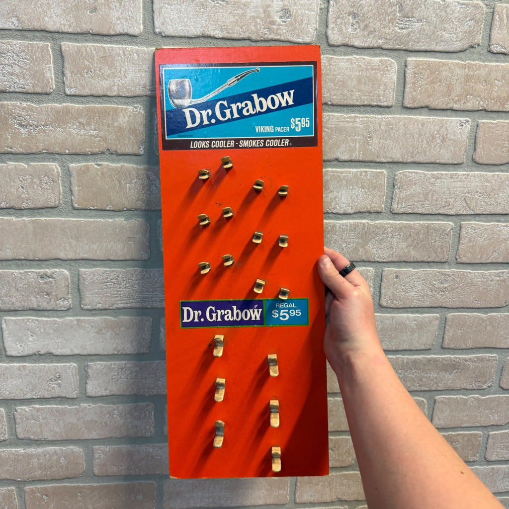 Dr Grabow Vintage Pipe Tobacco Smoking Display Stand Sign Retail Advertising. Orange
