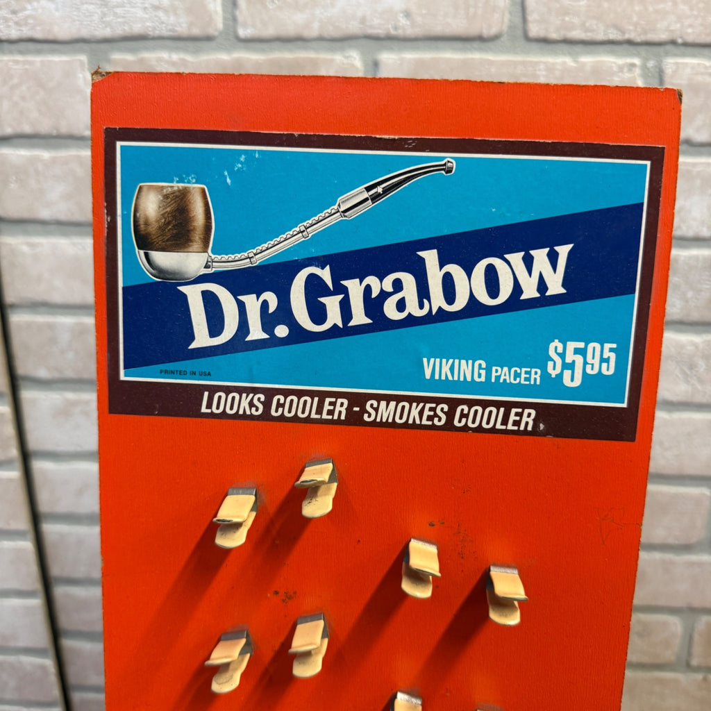 Dr Grabow Vintage Pipe Tobacco Smoking Display Stand Sign Retail Advertising. Orange