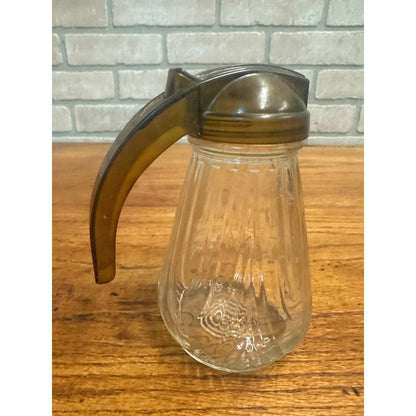 Vintage Federal Tool Company Syrup Molasses Glass Pitcher w/ Olive Green Top