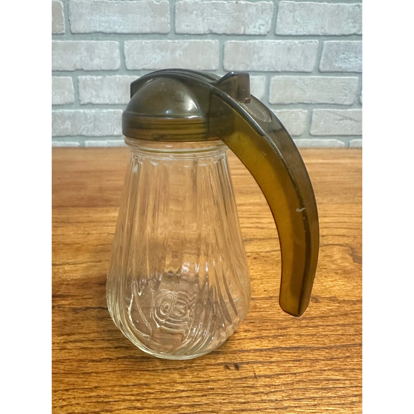 Vintage Federal Tool Company Syrup Molasses Glass Pitcher w/ Olive Green Top