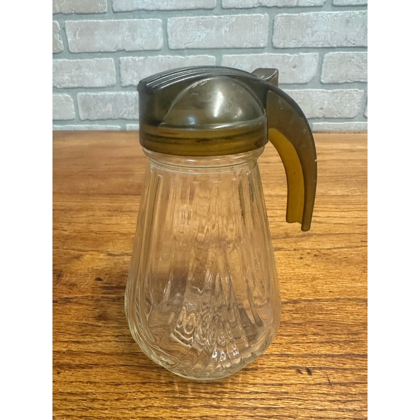 Vintage Federal Tool Company Syrup Molasses Glass Pitcher w/ Olive Green Top