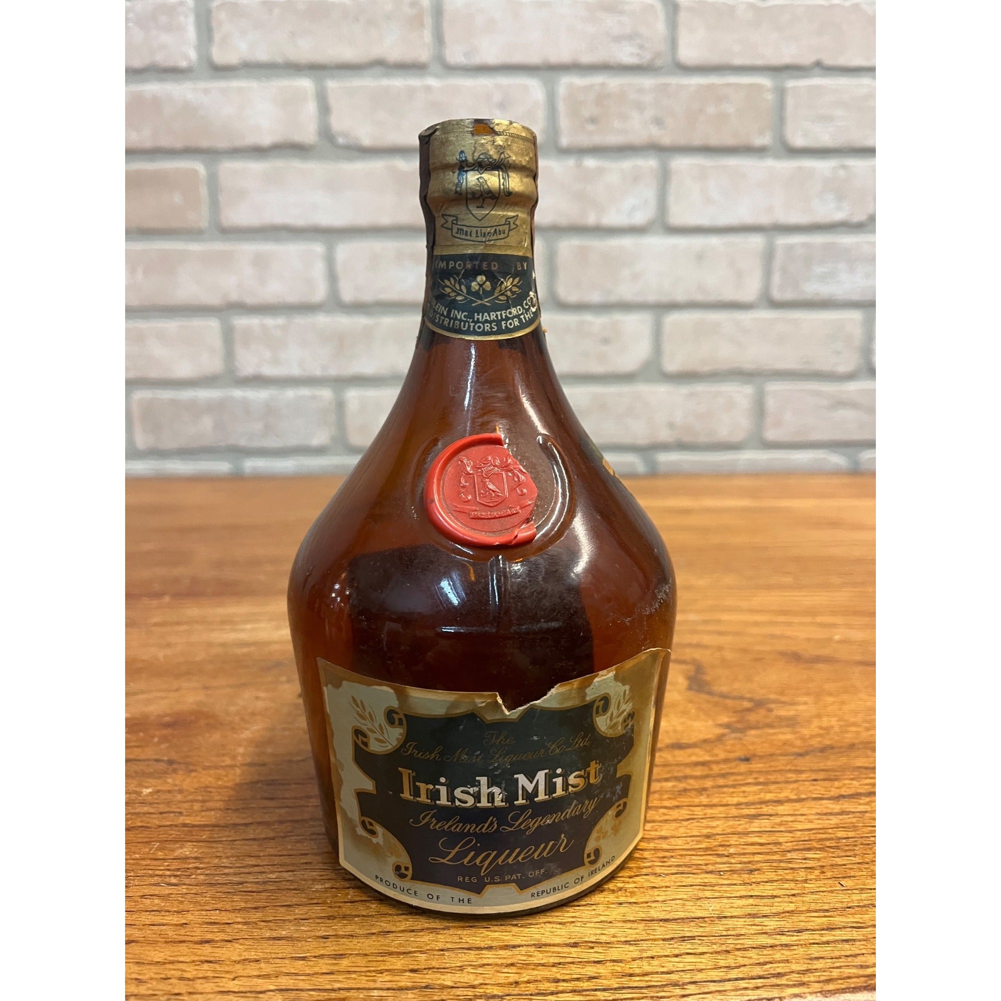 Vintage Irish Mist Amber Glass Liqueur Glass Bottle w/ Labels