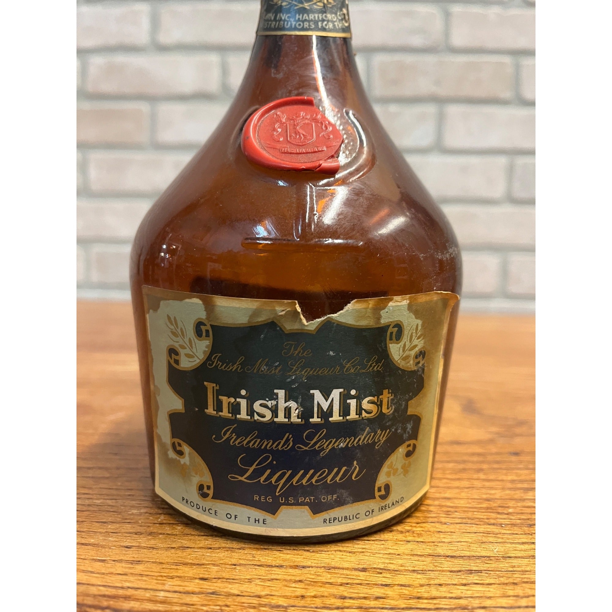 Vintage Irish Mist Amber Glass Liqueur Glass Bottle w/ Labels