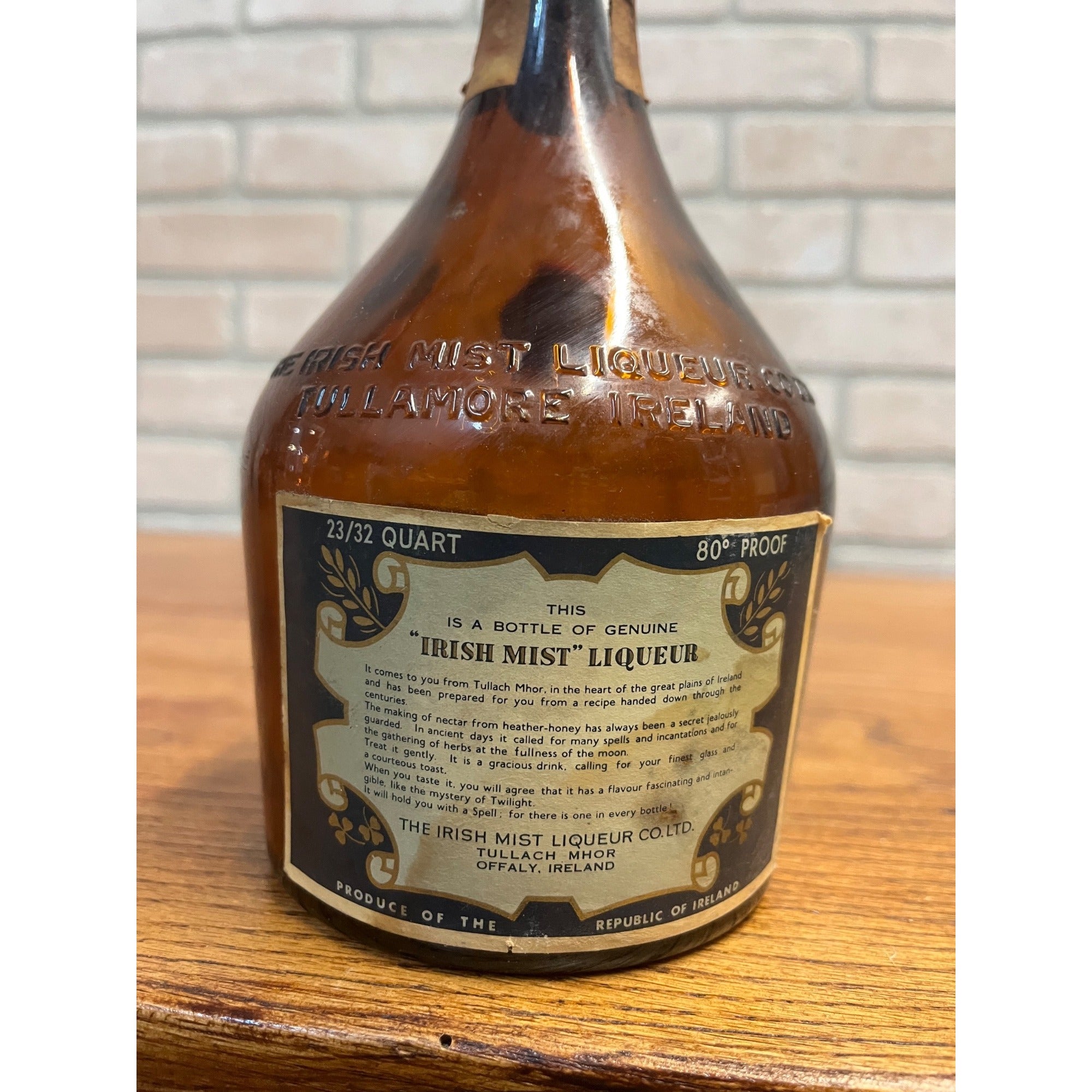 Vintage Irish Mist Amber Glass Liqueur Glass Bottle w/ Labels