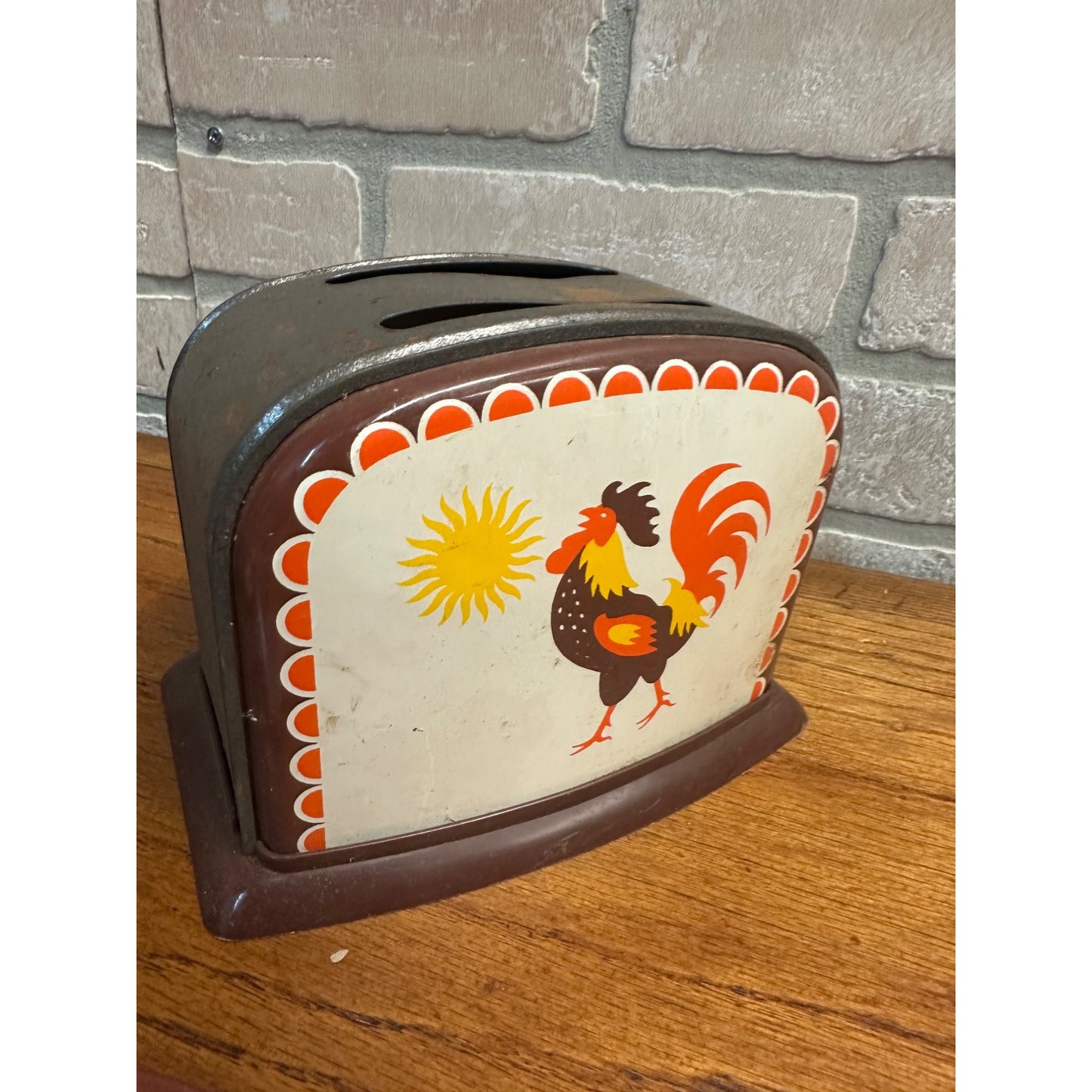 Vintage 1960s Child's Toy Toaster & Rooster Tin Litho Plates