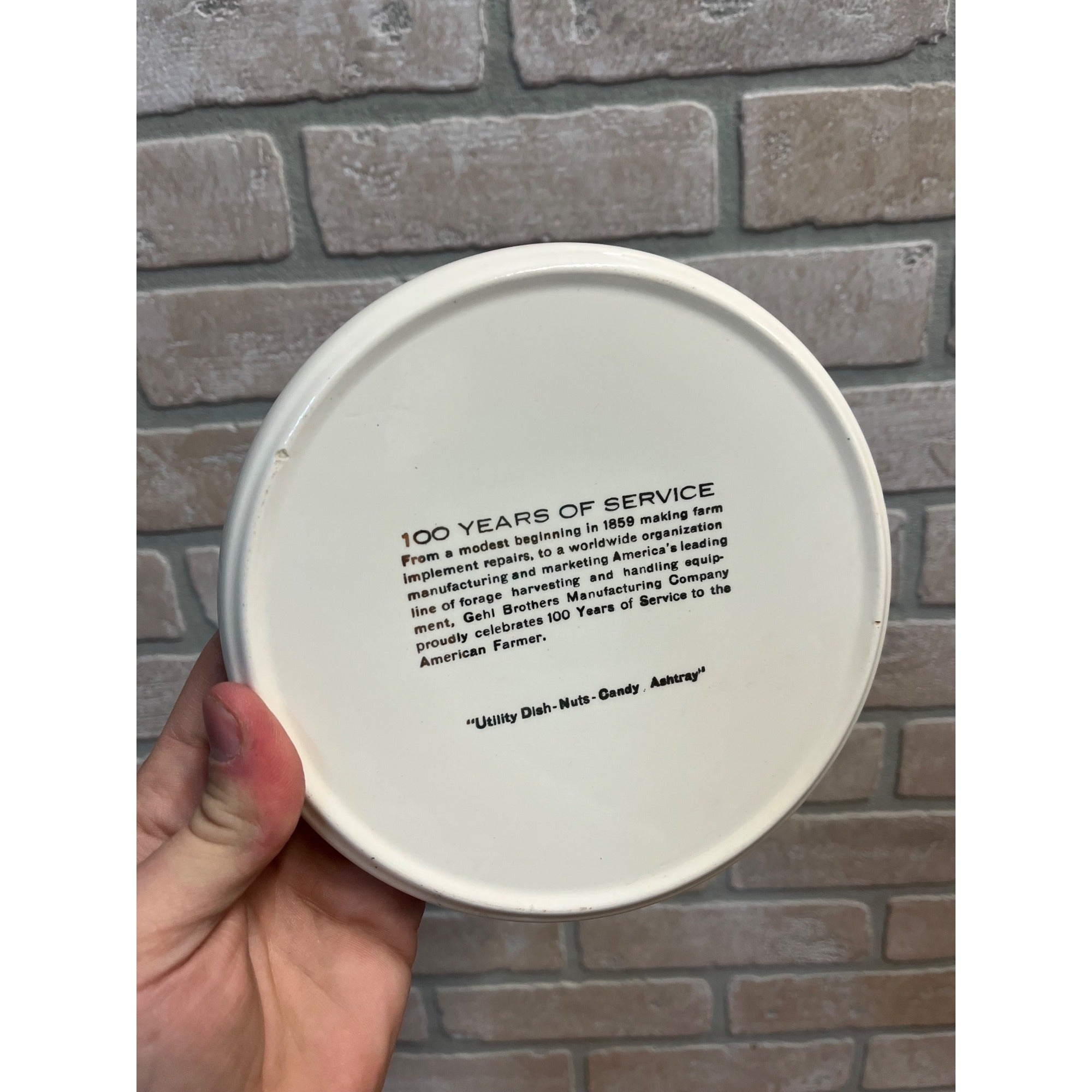 Vintage Gehl Farm 100 Anniversary Ceramic Candy Dish Ashtray West Bend WI 1959