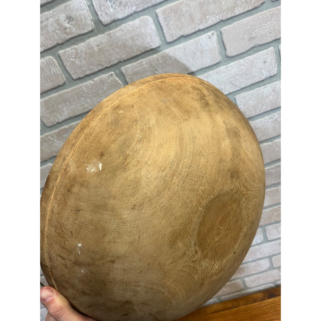 Antique Primitive Large 15" Dough Rising Turned Wooden Bowl Farmhouse Decor