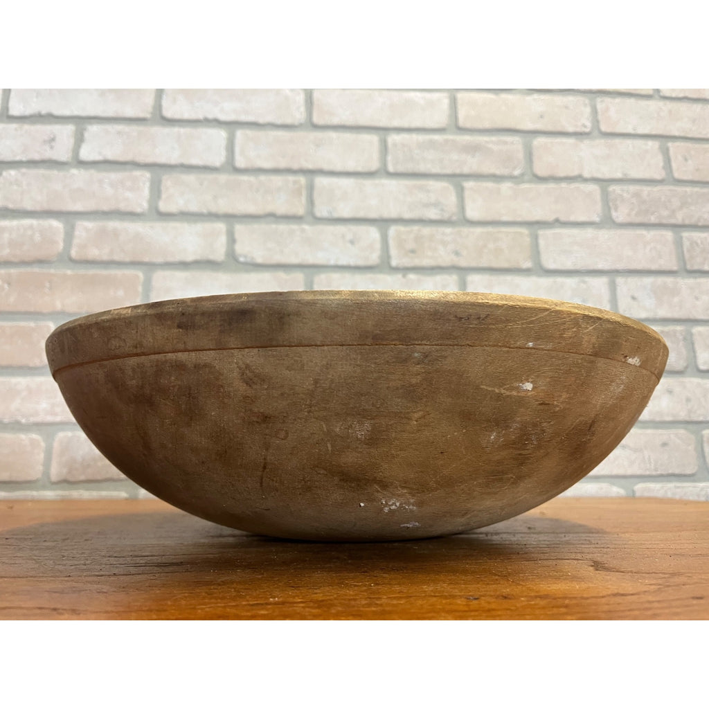 Antique Primitive Large 15" Dough Rising Turned Wooden Bowl Farmhouse Decor