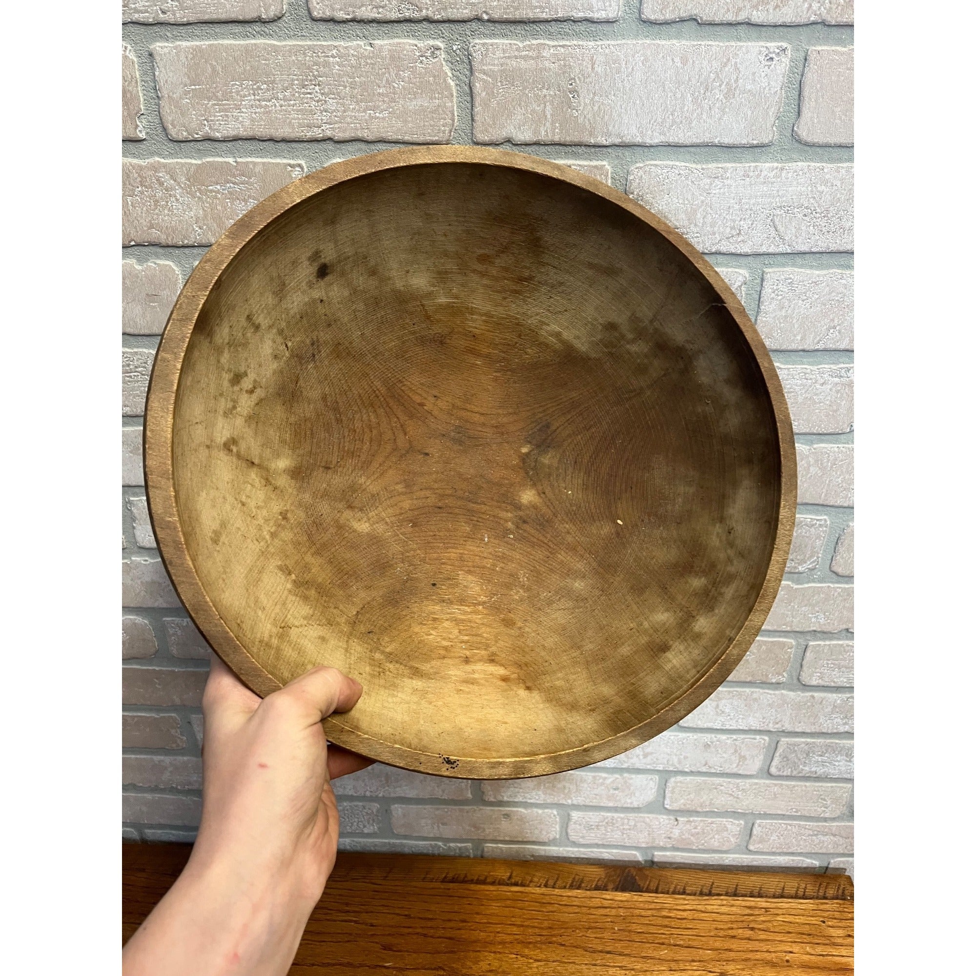 Antique Primitive Large 15" Dough Rising Turned Wooden Bowl Farmhouse Decor