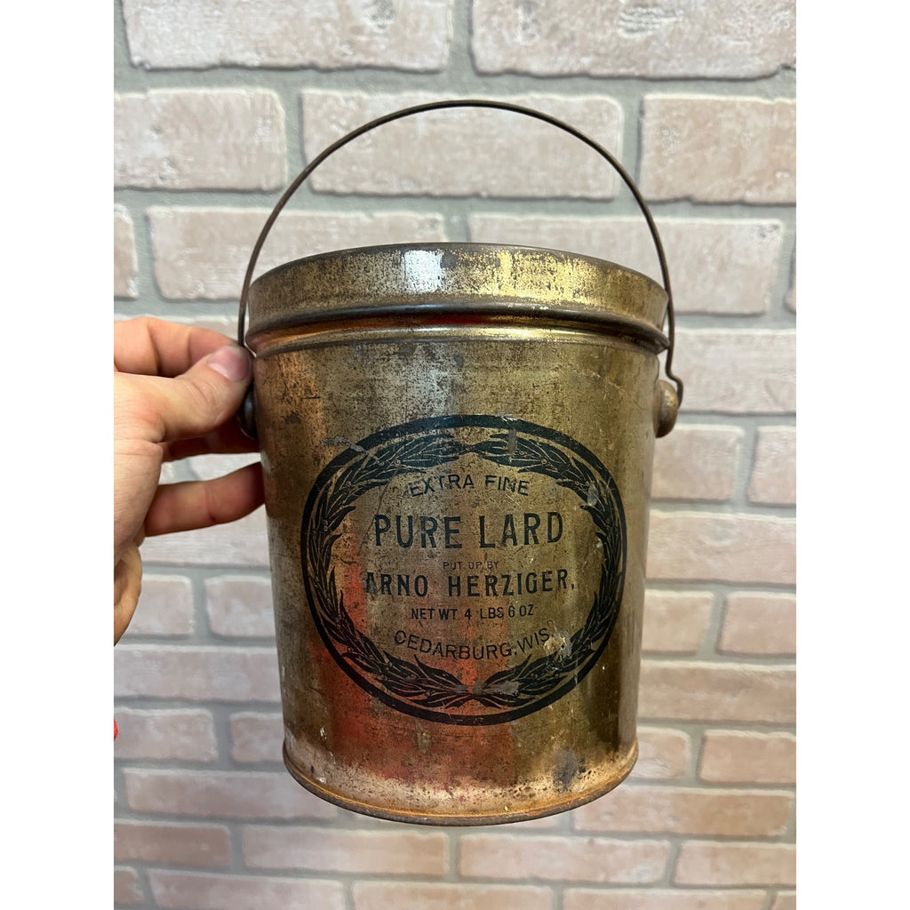 Vintage Arno Herziger Lard Tin Pail Advertising Cedarburg, WI / Wisconsin