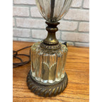 Vintage Mid-Century Hollywood Regency Tiered Ribbed Glass Column Table Lamp Brass MCM