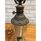 Vintage Mid-Century Hollywood Regency Tiered Ribbed Glass Column Table Lamp Brass MCM
