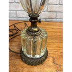 Vintage Mid-Century Hollywood Regency Tiered Ribbed Glass Column Table Lamp Brass MCM