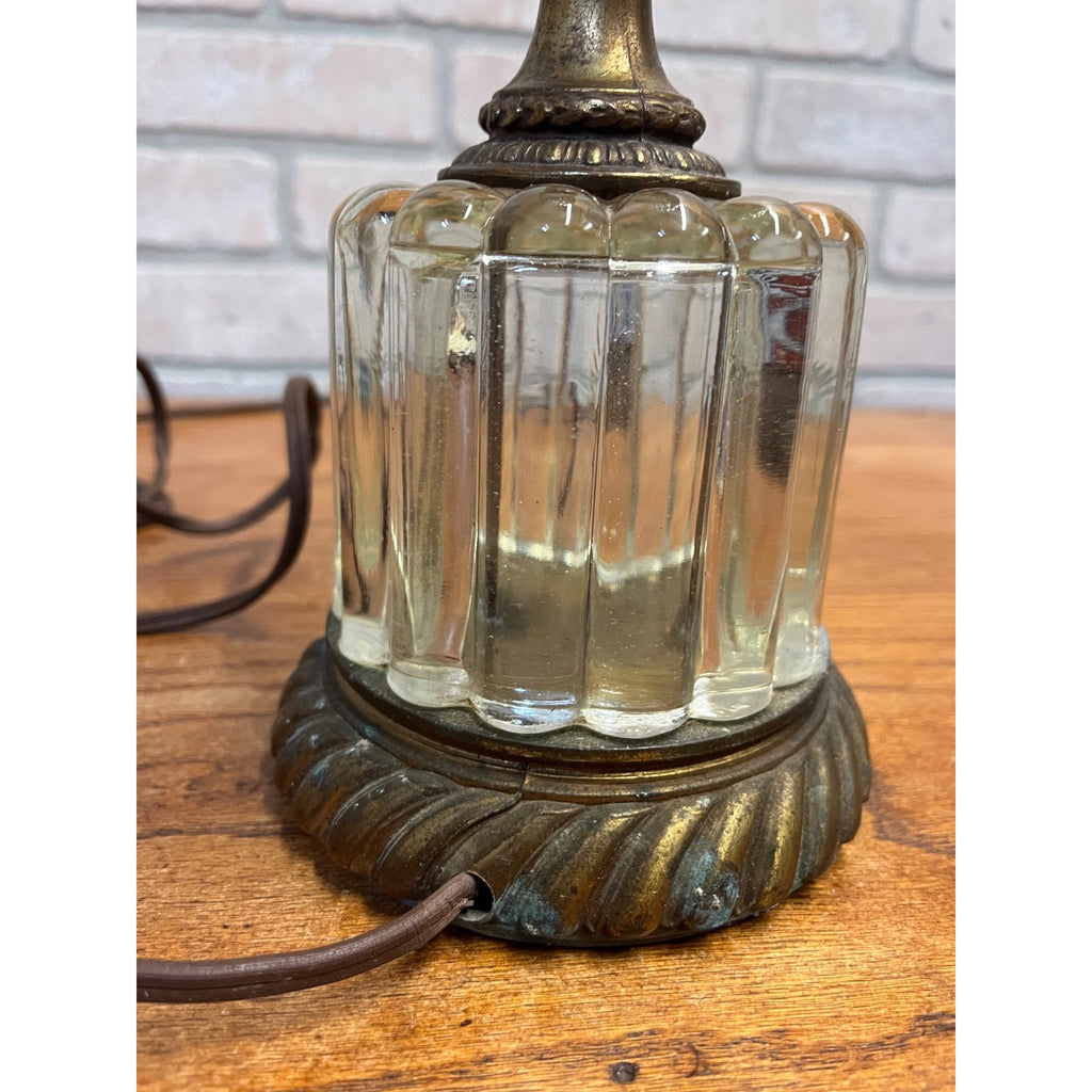 Vintage Mid-Century Hollywood Regency Tiered Ribbed Glass Column Table Lamp Brass MCM