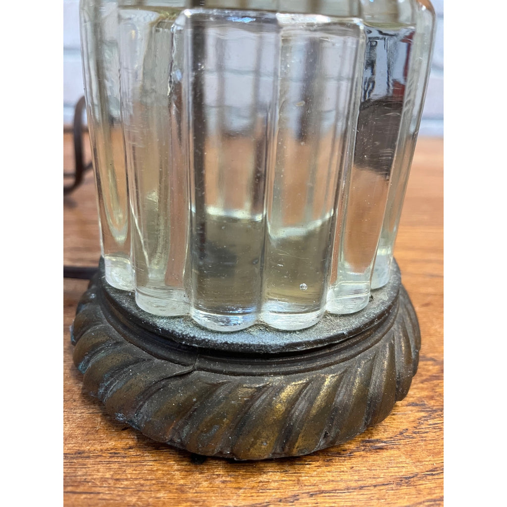 Vintage Mid-Century Hollywood Regency Tiered Ribbed Glass Column Table Lamp Brass MCM