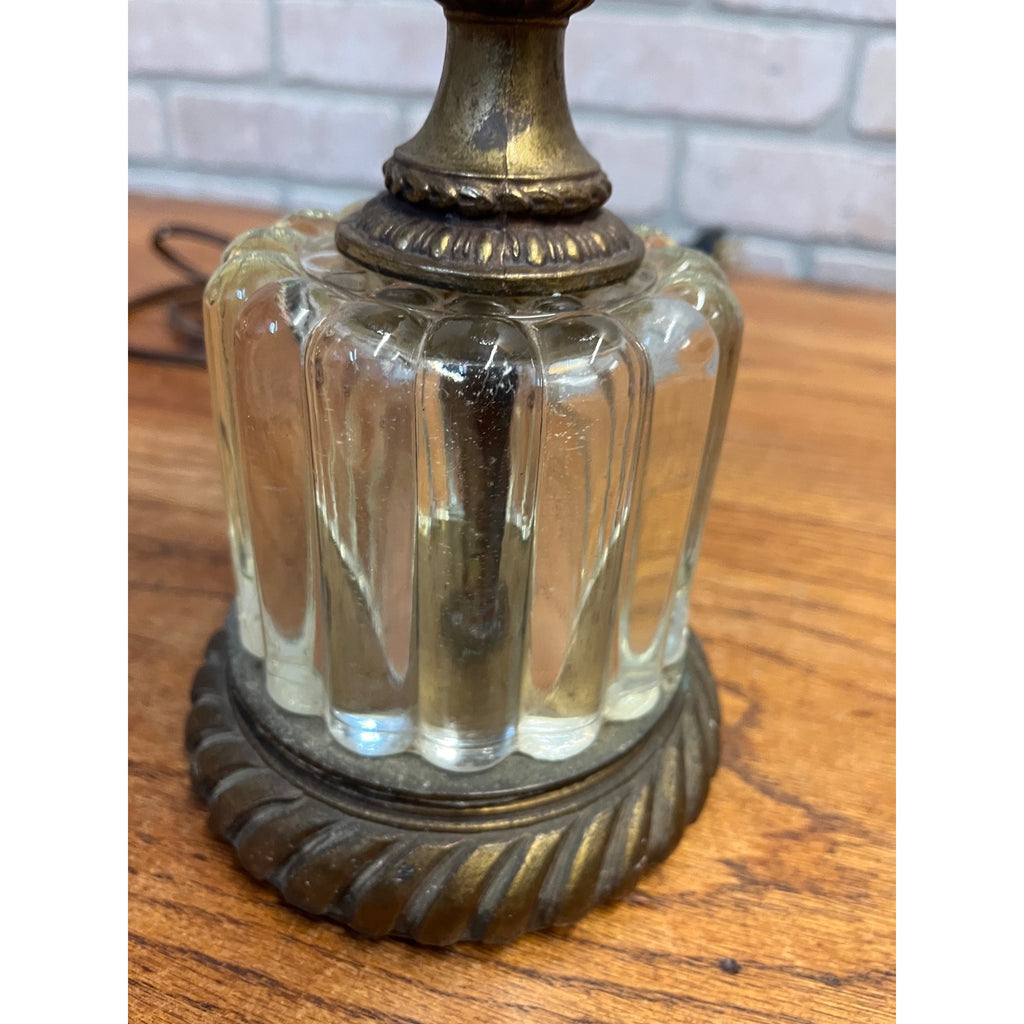 Vintage Mid-Century Hollywood Regency Tiered Ribbed Glass Column Table Lamp Brass MCM