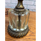 Vintage Mid-Century Hollywood Regency Tiered Ribbed Glass Column Table Lamp Brass MCM