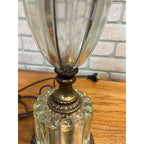 Vintage Mid-Century Hollywood Regency Tiered Ribbed Glass Column Table Lamp Brass MCM