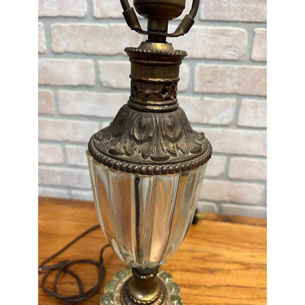 Vintage Mid-Century Hollywood Regency Tiered Ribbed Glass Column Table Lamp Brass MCM
