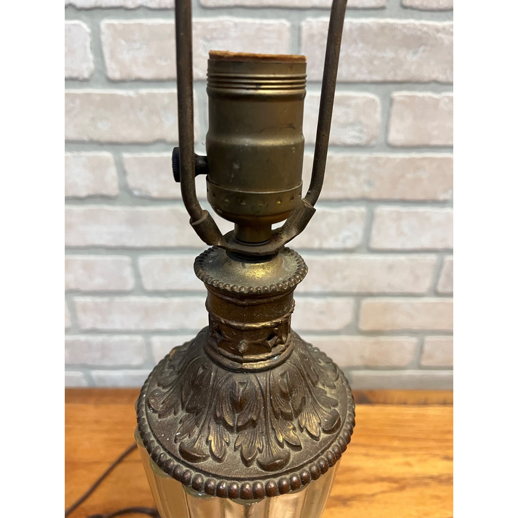 Vintage Mid-Century Hollywood Regency Tiered Ribbed Glass Column Table Lamp Brass MCM