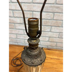 Vintage Mid-Century Hollywood Regency Tiered Ribbed Glass Column Table Lamp Brass MCM