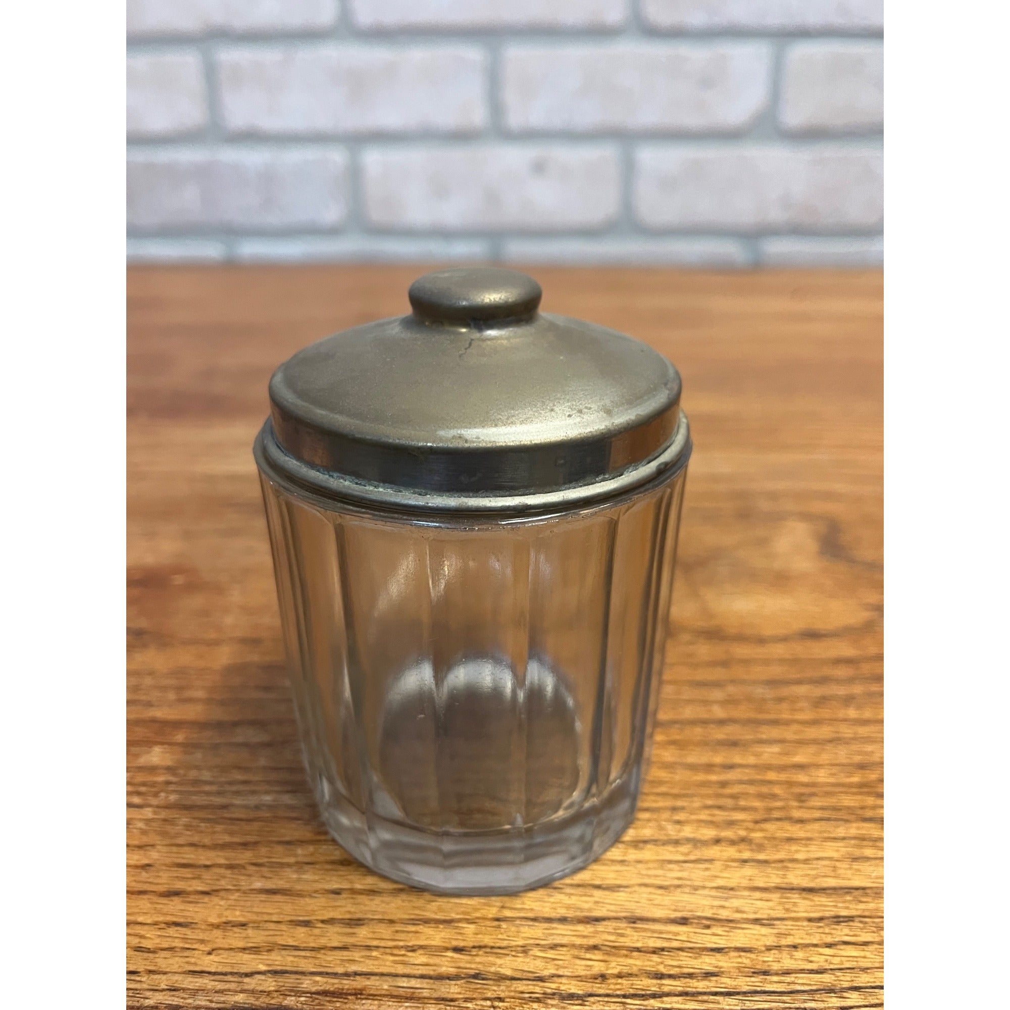 Antique Victorian Glass Tobacco Cigar Humidor or Condiment Jar w/ Lid Small 3"