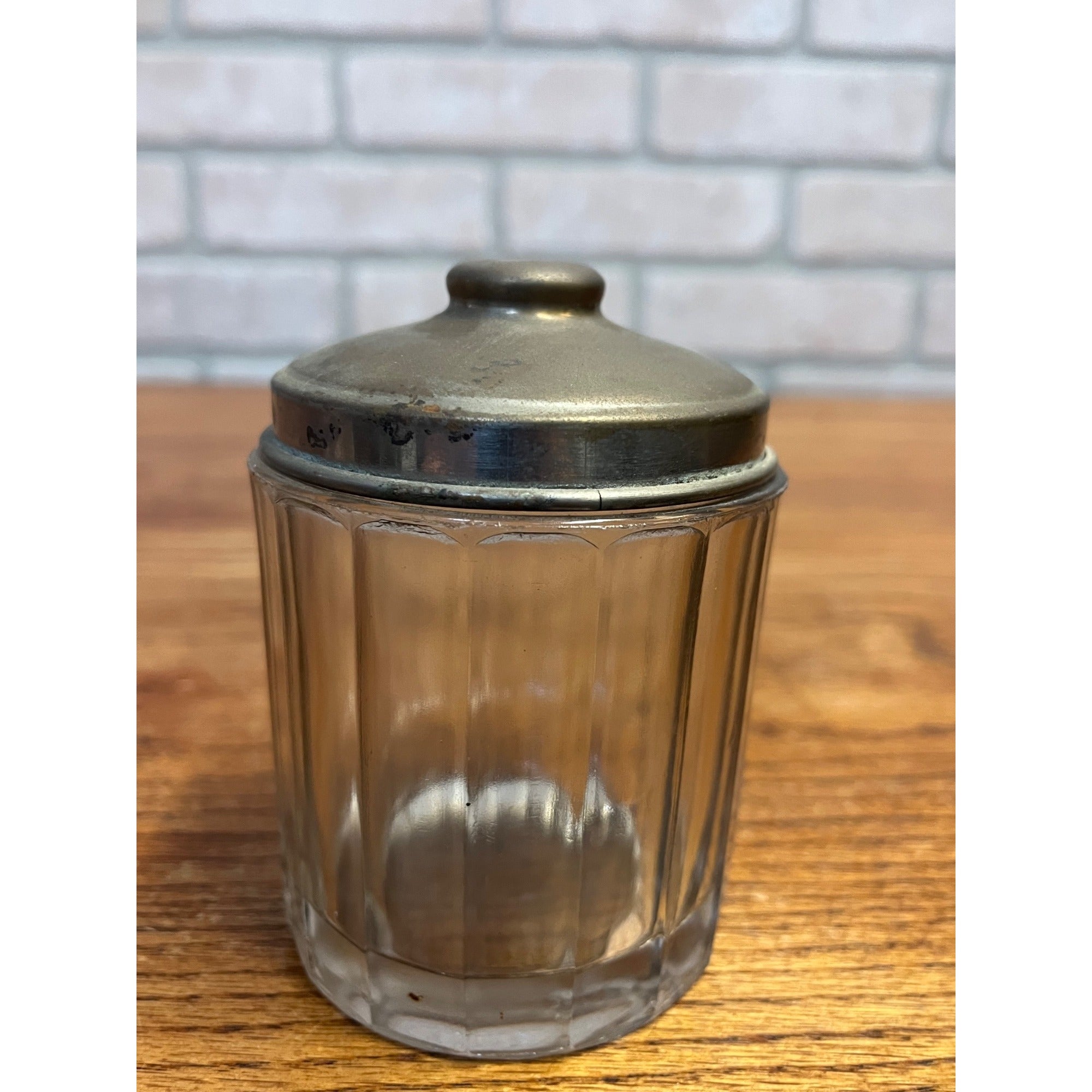 Antique Victorian Glass Tobacco Cigar Humidor or Condiment Jar w/ Lid Small 3"