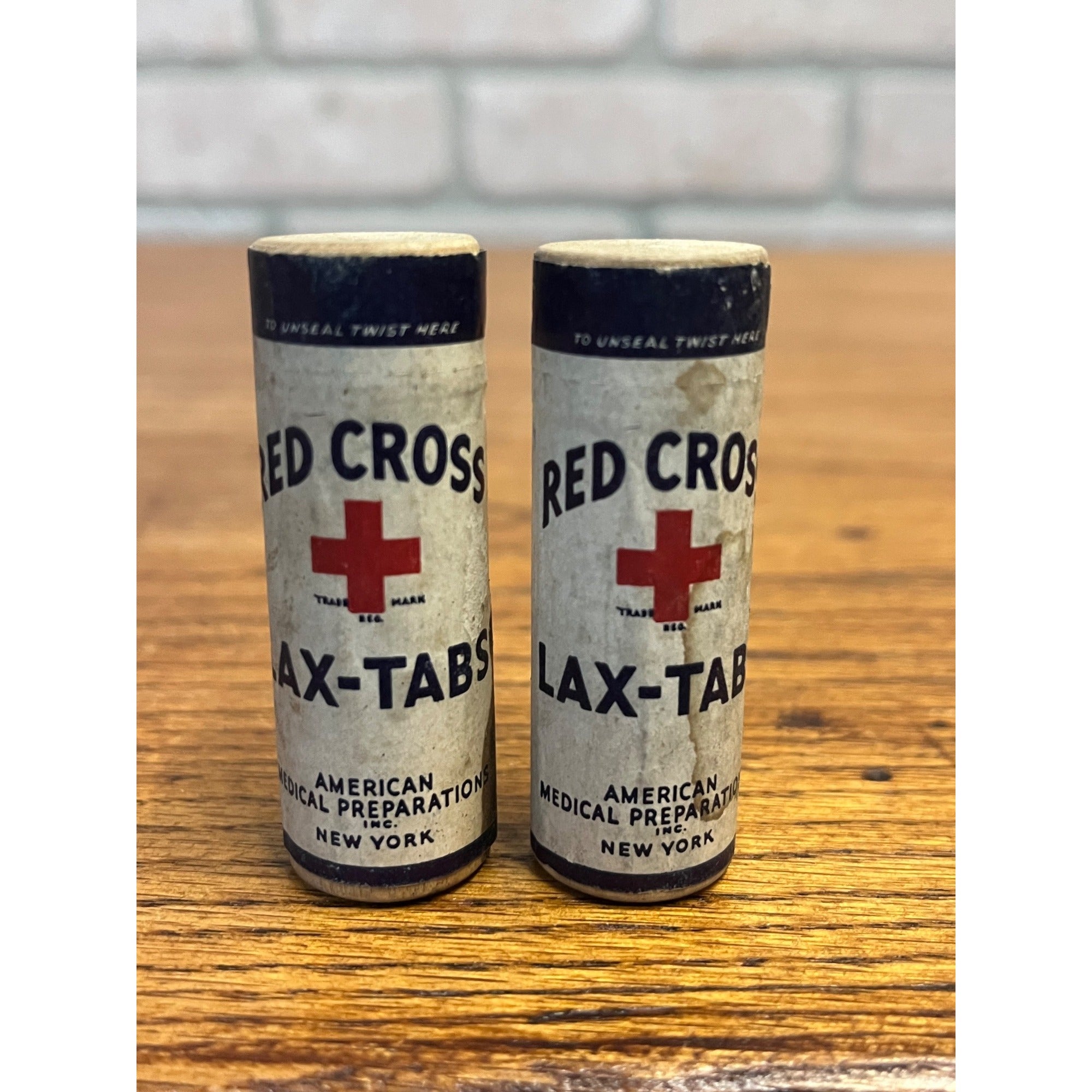 Vintage Red Cross Lax-Tabs Package Medicine Tubes Lot of 2 American Medical NY