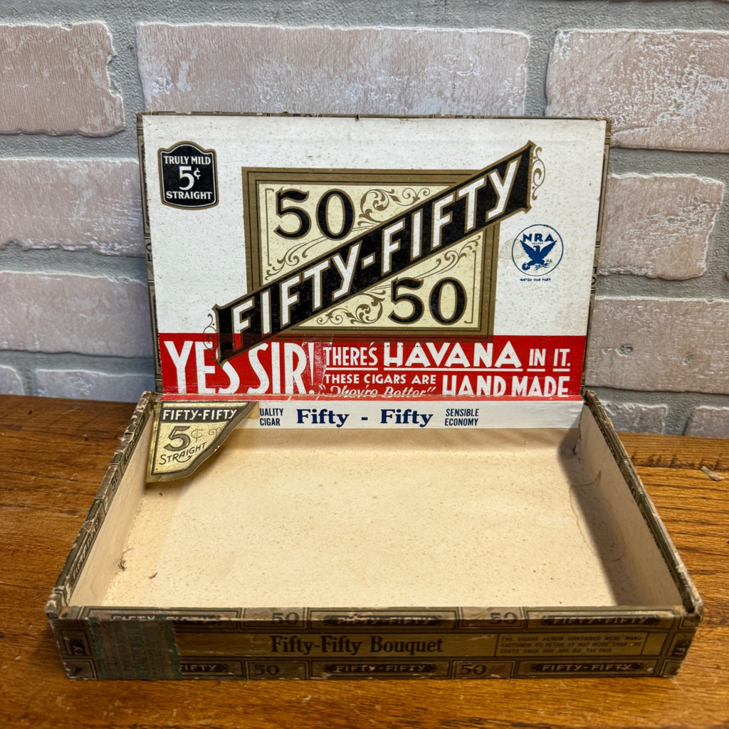 Vintage Fifty-Fifty 50-50 Cardboard Claro Cigar Box -- J.C. Winter Red Lion, PA