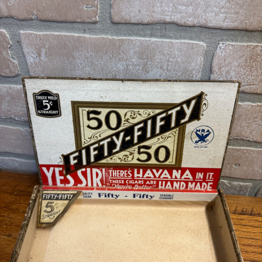 Vintage Fifty-Fifty 50-50 Cardboard Claro Cigar Box -- J.C. Winter Red Lion, PA