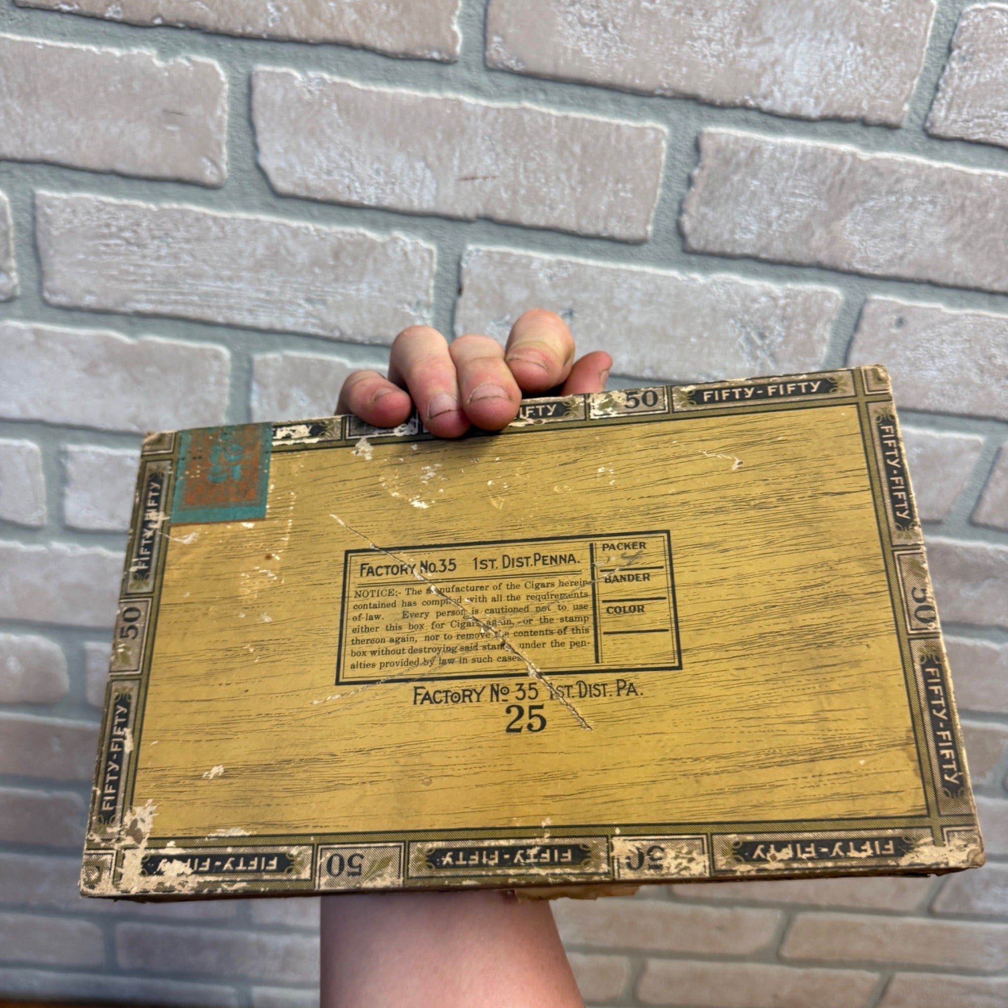 Vintage Fifty-Fifty 50-50 Cardboard Claro Cigar Box -- J.C. Winter Red Lion, PA