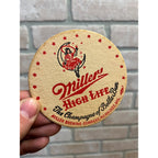 Vintage 1950s Miller High Life Beer Bar Coaster 3-1/2"" Advertising Girl on Moon