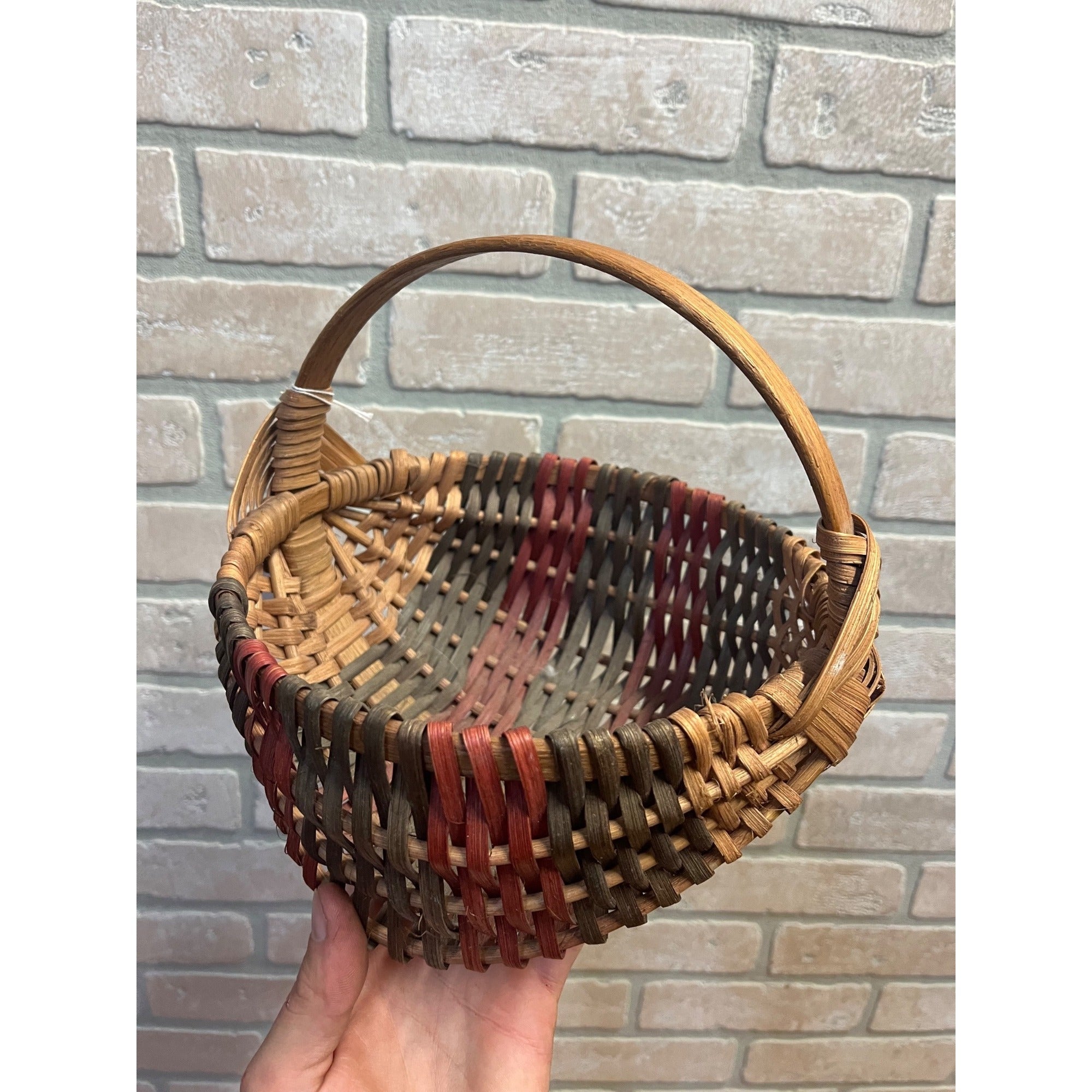 Vintage Handwoven Split Oak Basket Bentwood Handle Primitive Farmhouse Decor Signed Dated 1999