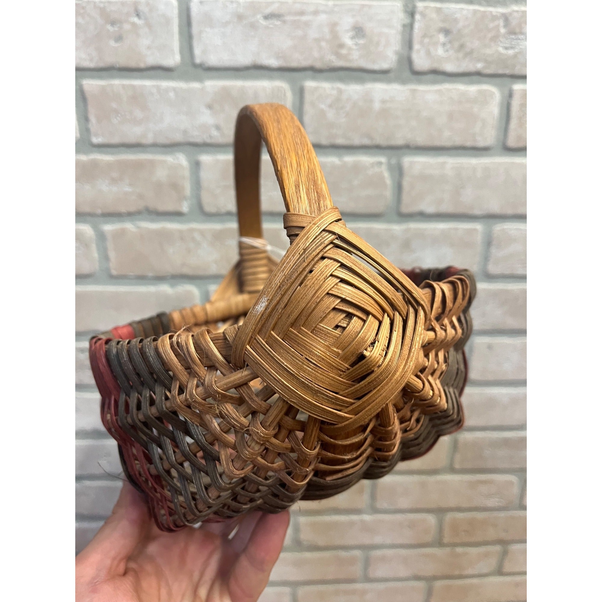 Vintage Handwoven Split Oak Basket Bentwood Handle Primitive Farmhouse Decor Signed Dated 1999