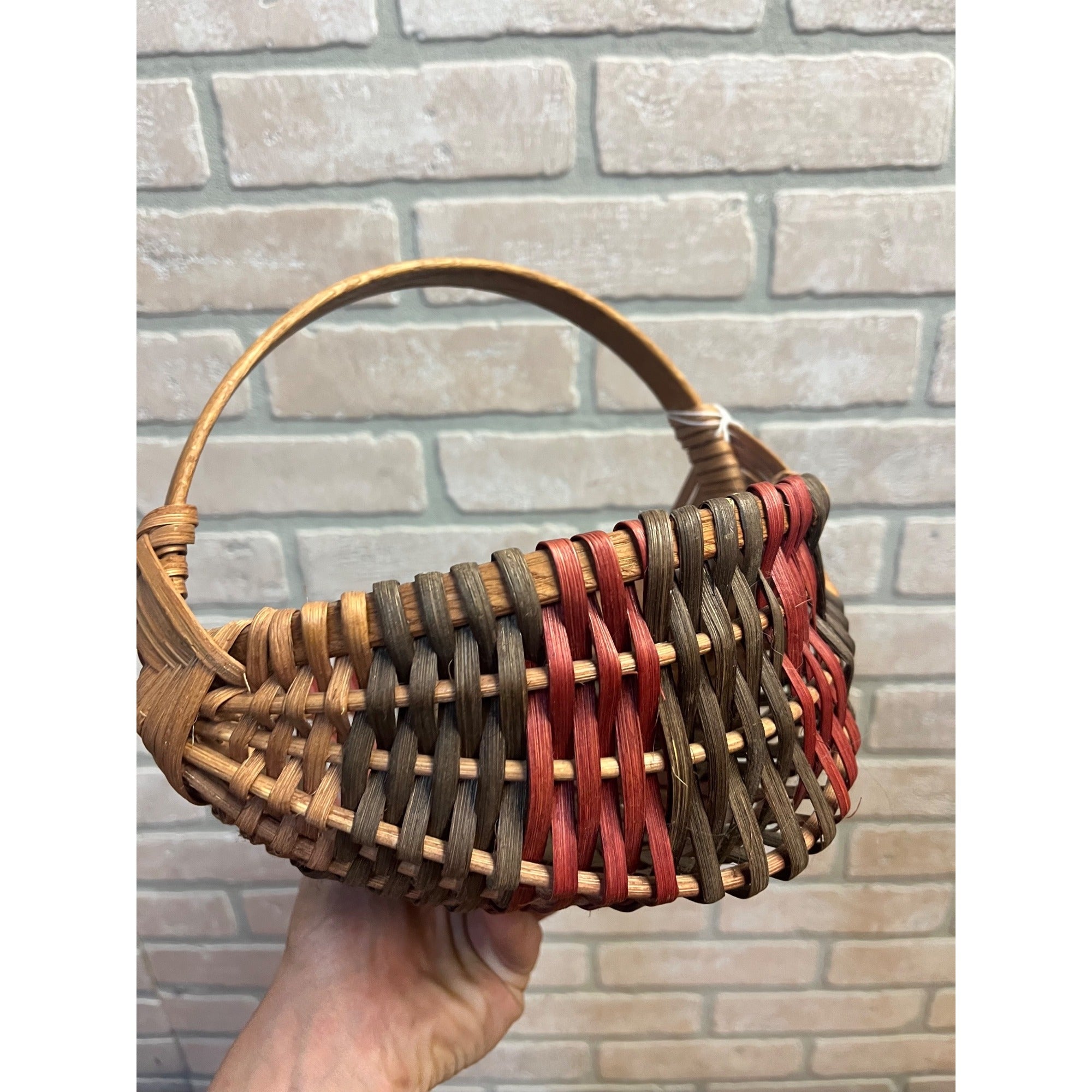 Vintage Handwoven Split Oak Basket Bentwood Handle Primitive Farmhouse Decor Signed Dated 1999