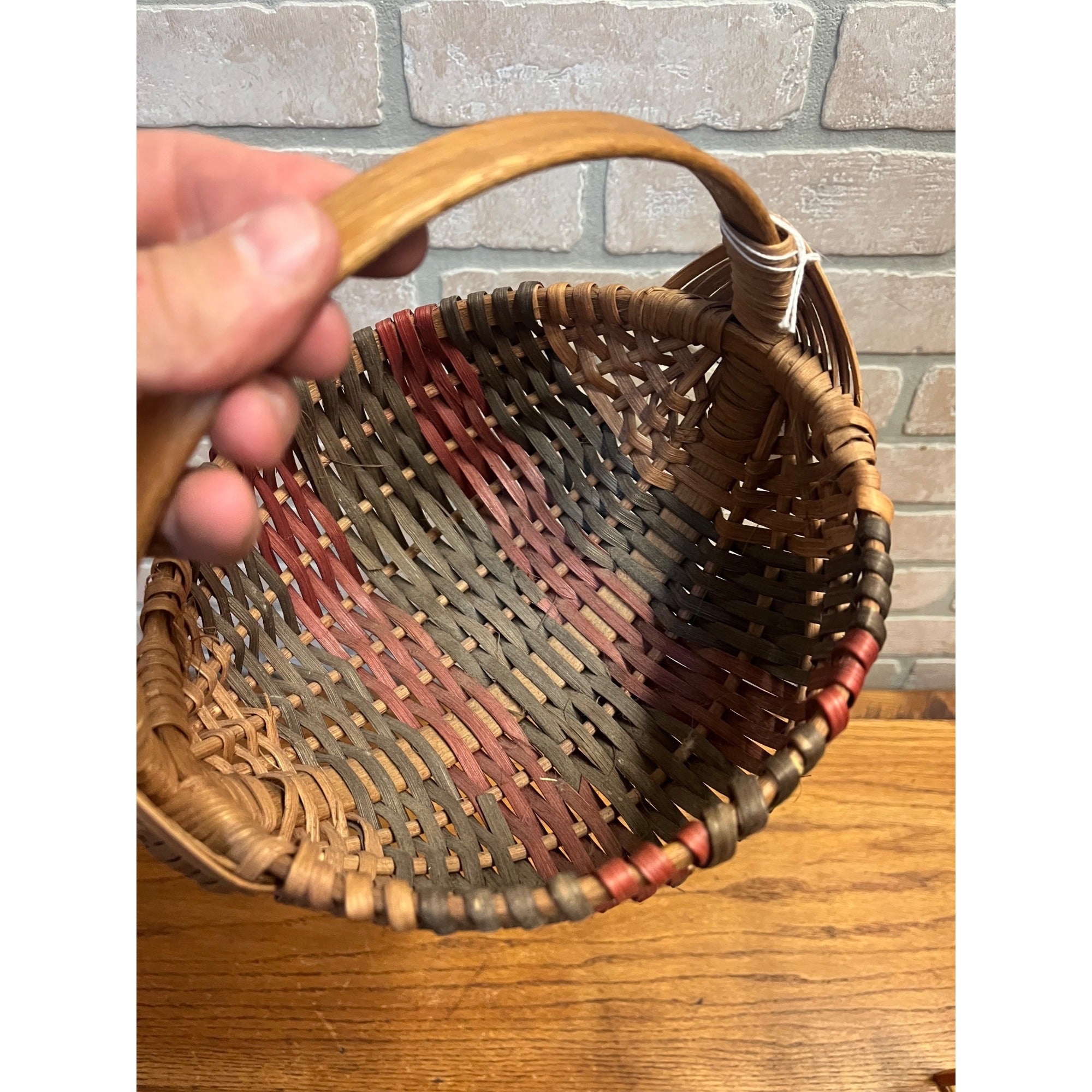 Vintage Handwoven Split Oak Basket Bentwood Handle Primitive Farmhouse Decor Signed Dated 1999