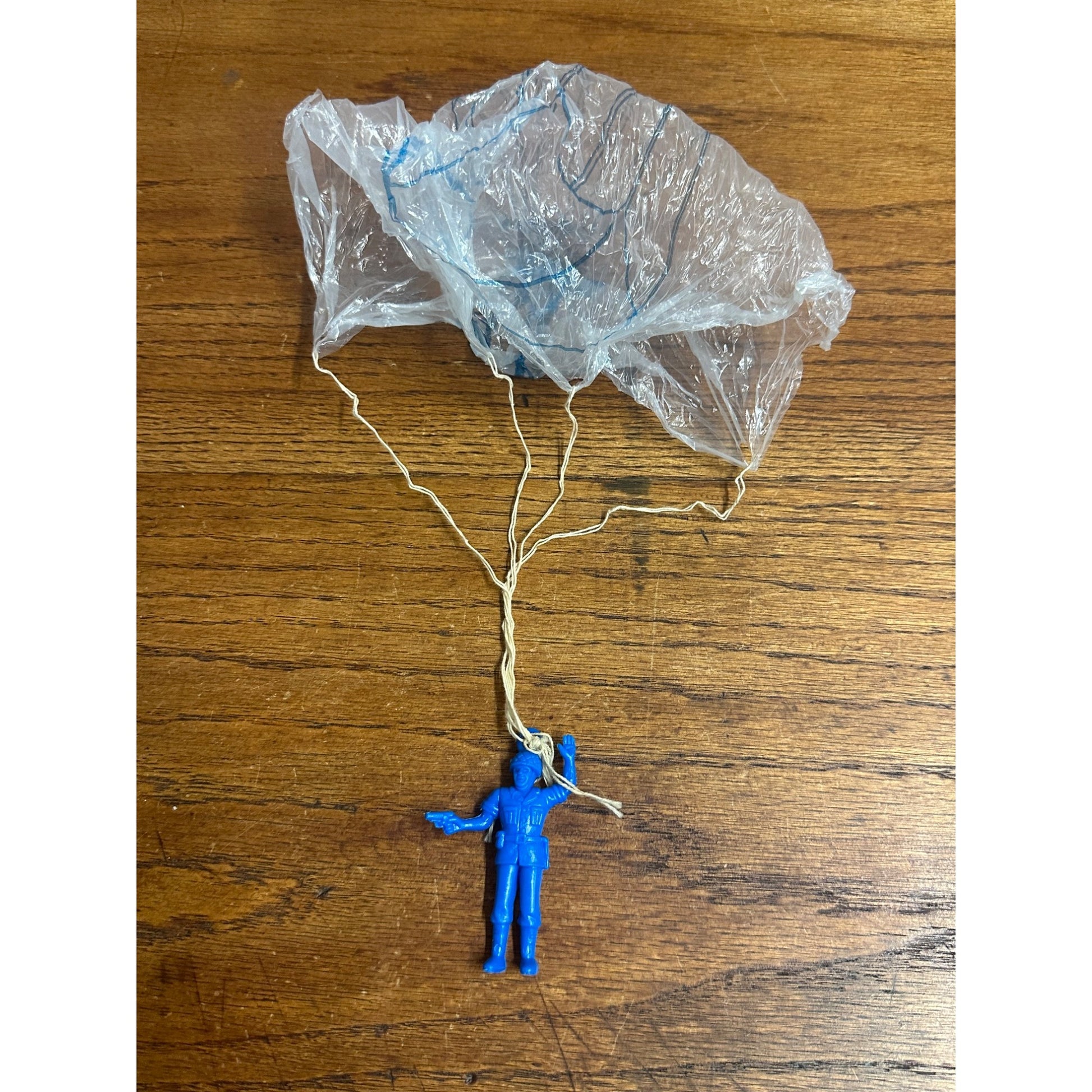 Vintage 1980s Blue Plastic Army Paratrooper Parachute Dime Store Toy