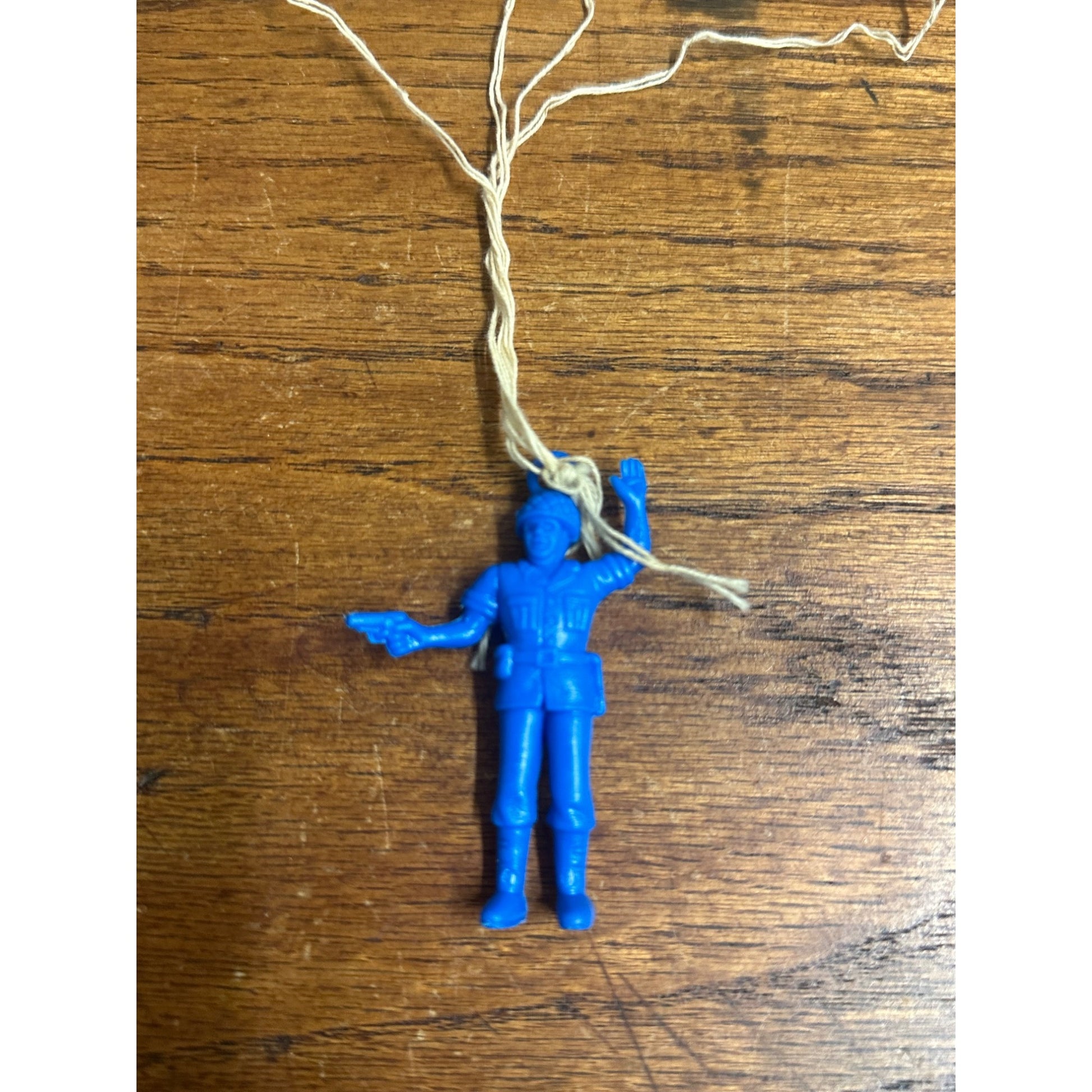 Vintage 1980s Blue Plastic Army Paratrooper Parachute Dime Store Toy