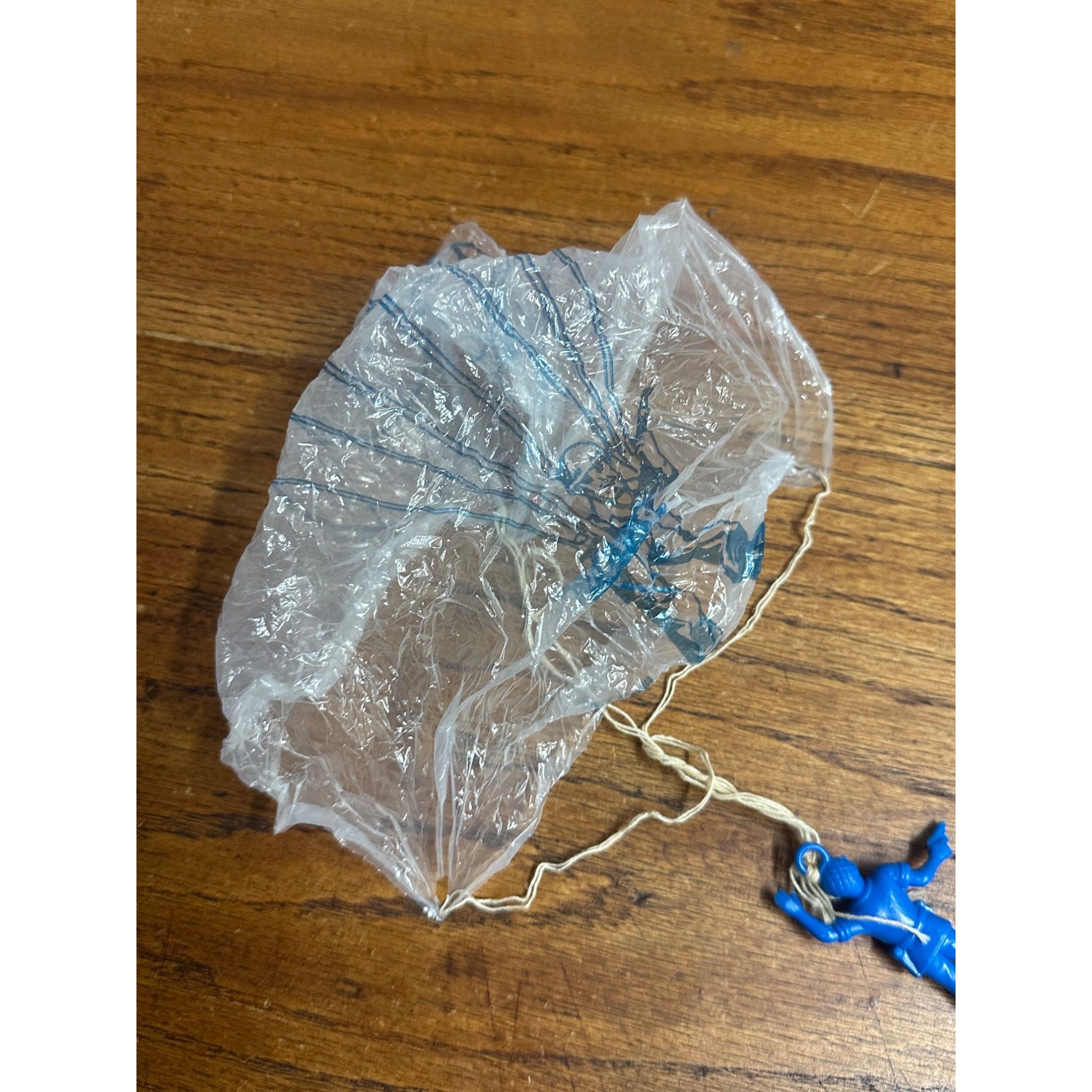 Vintage 1980s Blue Plastic Army Paratrooper Parachute Dime Store Toy