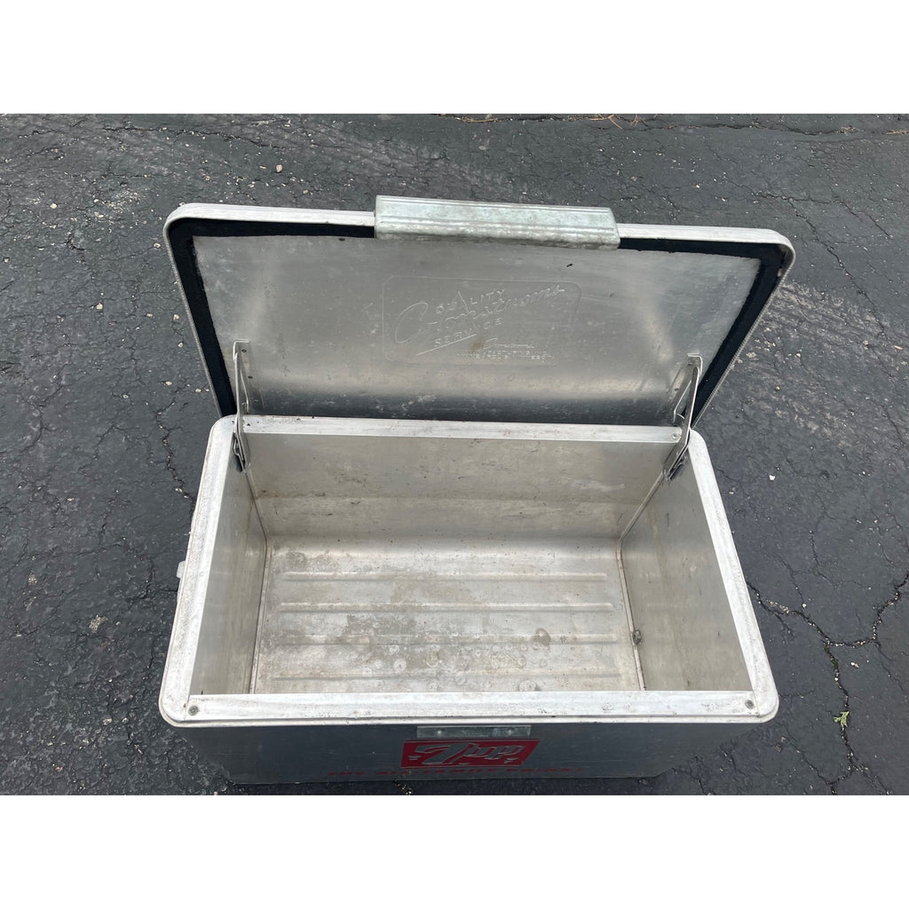 Vintage 1950's Aluminum 7UP Picnic Advertising Metal Cooler Ice Chest Cronstroms