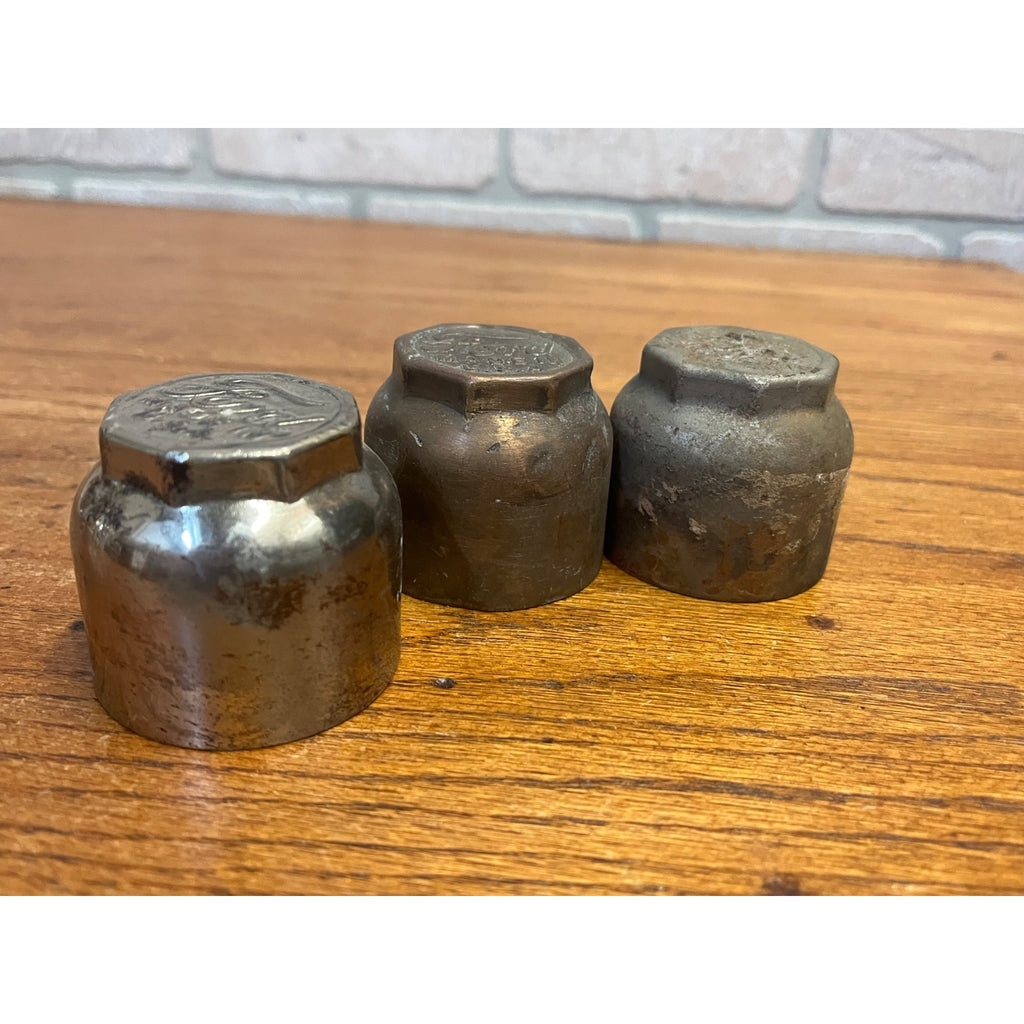 Original Ford Model T Hub Grease Cap Script Logo Lot (3) Nickel Brass Antique