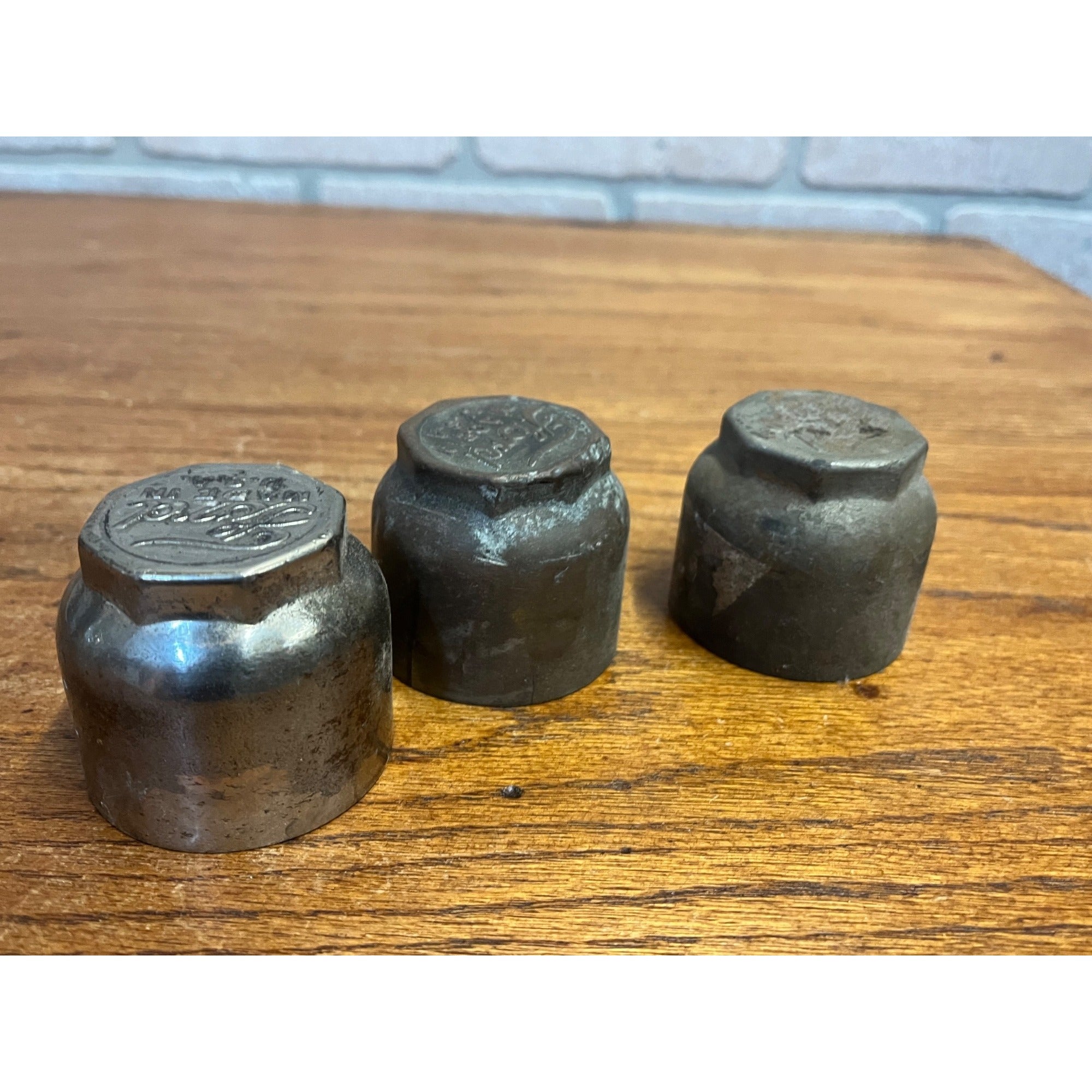 Original Ford Model T Hub Grease Cap Script Logo Lot (3) Nickel Brass Antique