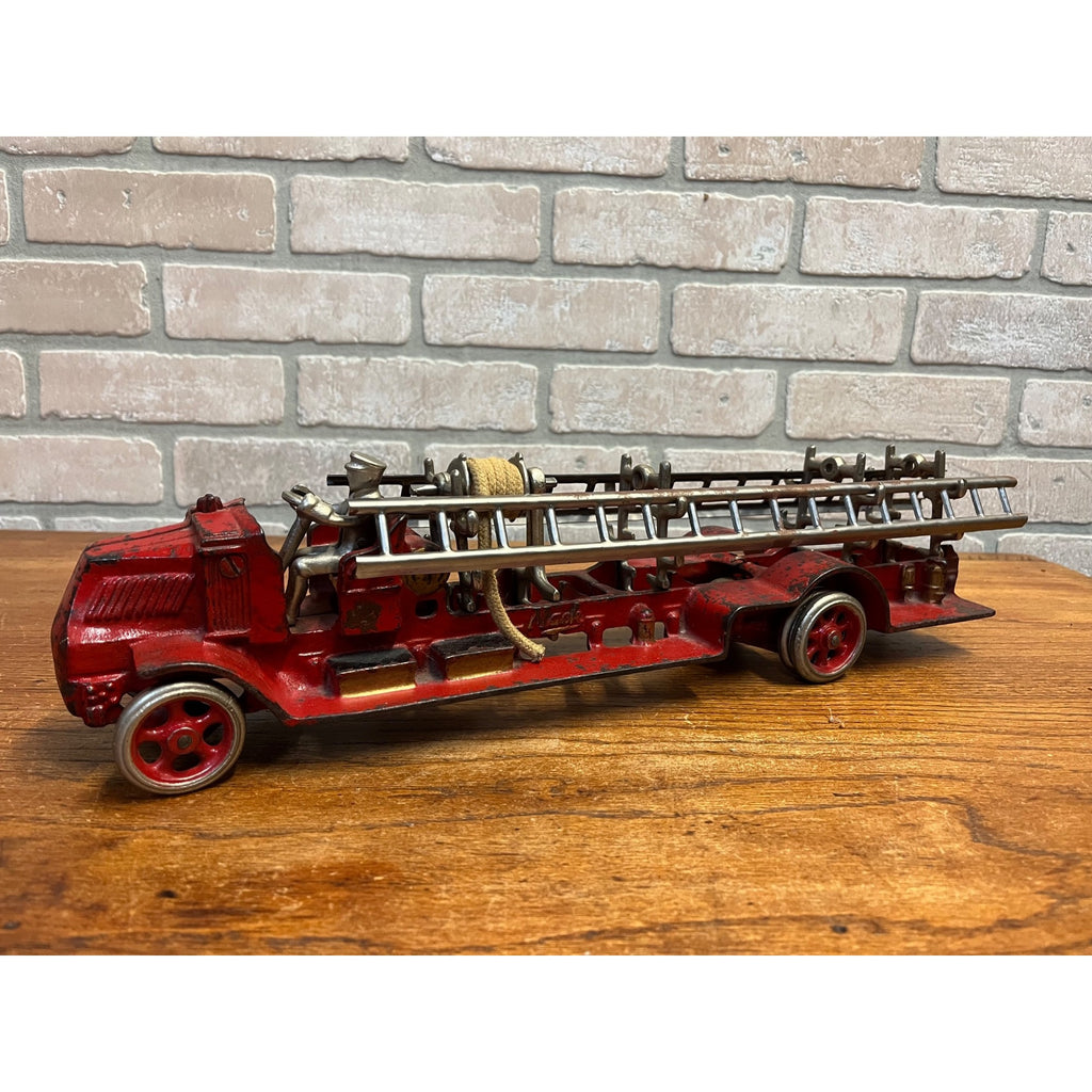 Vintage 1930s Arcade Mack Fire Hook & Ladder Truck Cast Iron Toy Large
