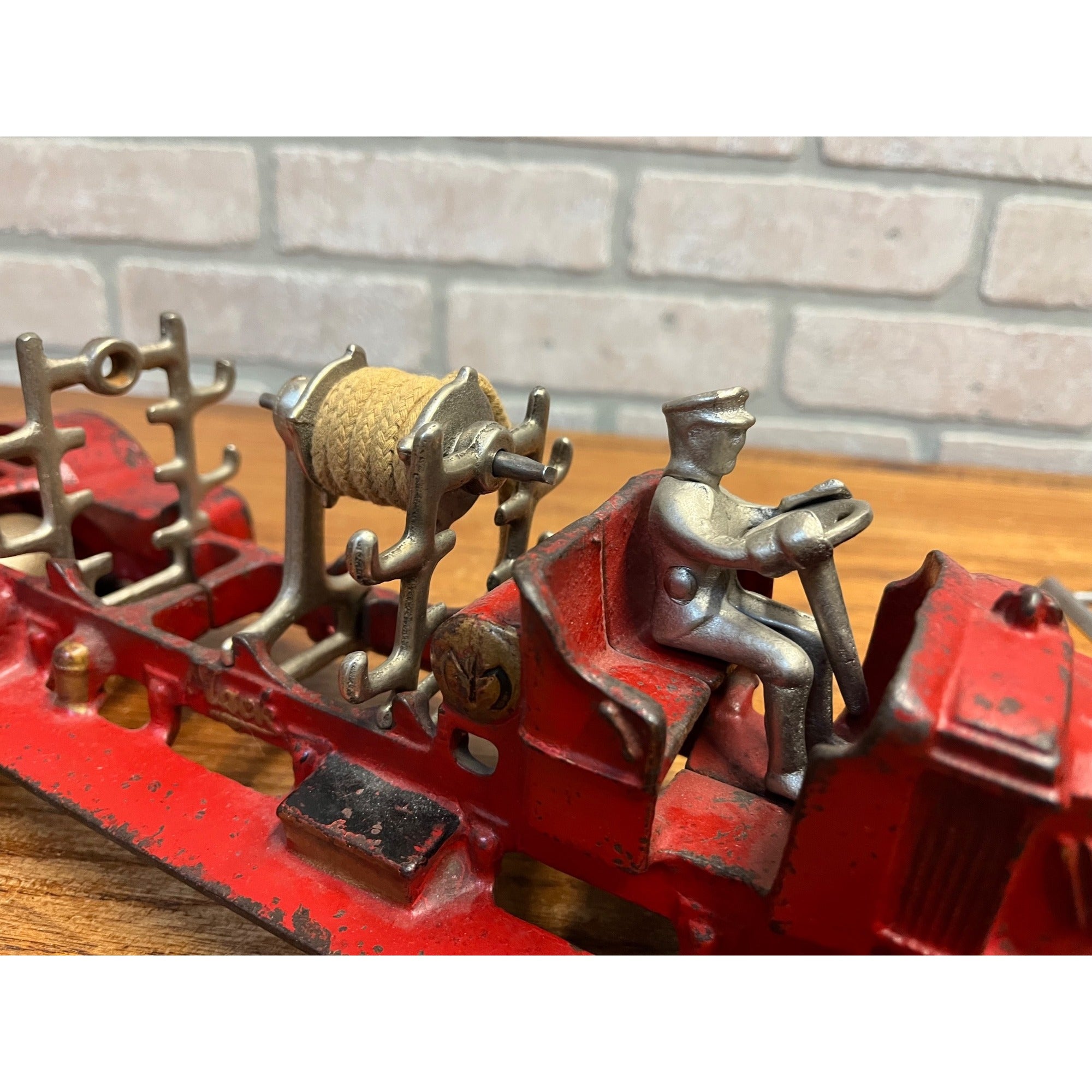 Vintage 1930s Arcade Mack Fire Hook & Ladder Truck Cast Iron Toy Large
