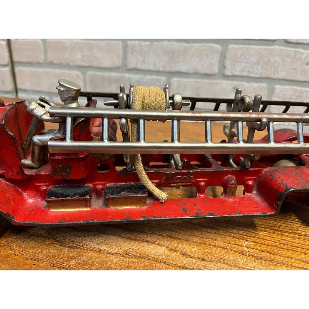 Vintage 1930s Arcade Mack Fire Hook & Ladder Truck Cast Iron Toy Large
